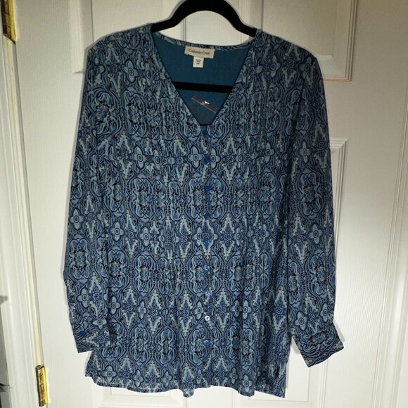 Coldwater Creek Women's Blue Paisley V-Neck Blouse - Size PM - Picture 6 of 10